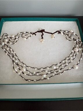 Handcrafted Brown Thread Fresh Water Pearl Multi-Strand Necklace
